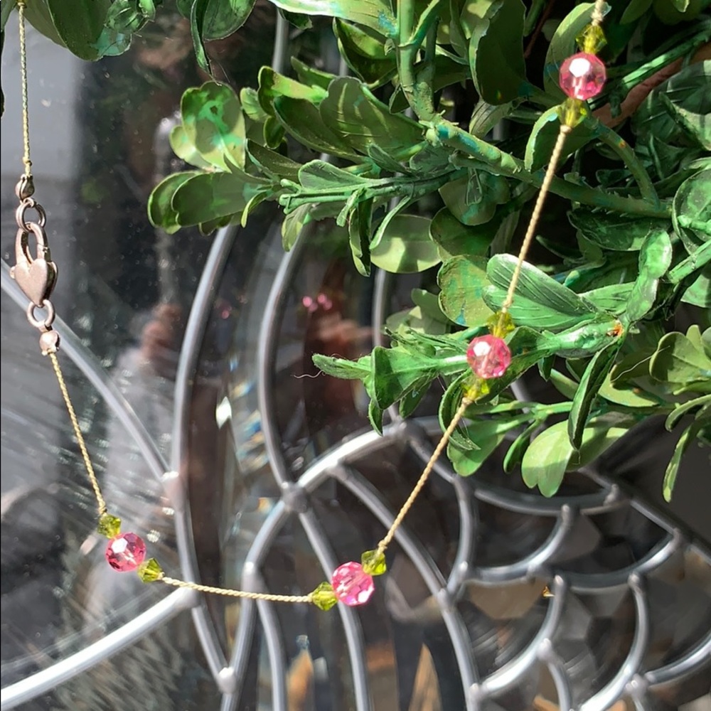 Pink and green crystal necklace - Picture 4 of 6